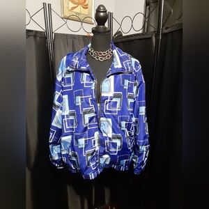 EVR Stylish Blue Multicolor Geometric Women's Jacket Size L Zip